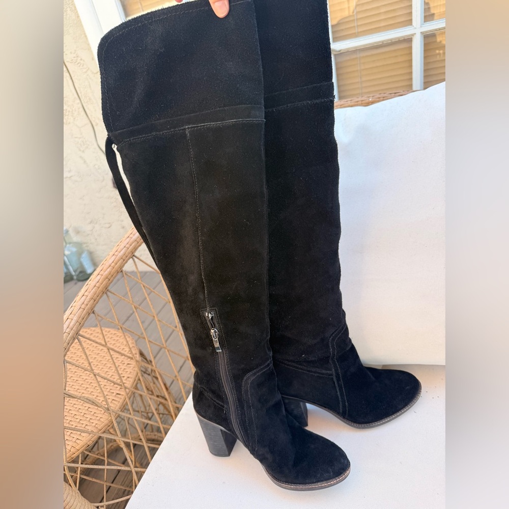 Franco Sarto Ellen Black Leather/Suede Over the Knee Boots
